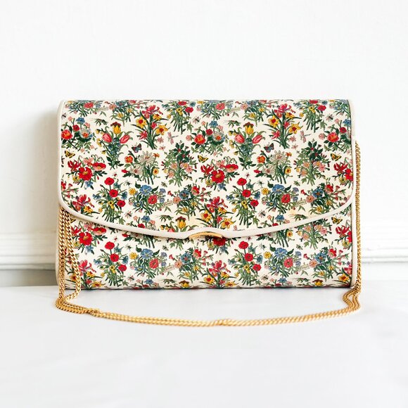 Rare Vintage Gucci Flora Chain Shoulder Bag Beige - Picture 1 of 16